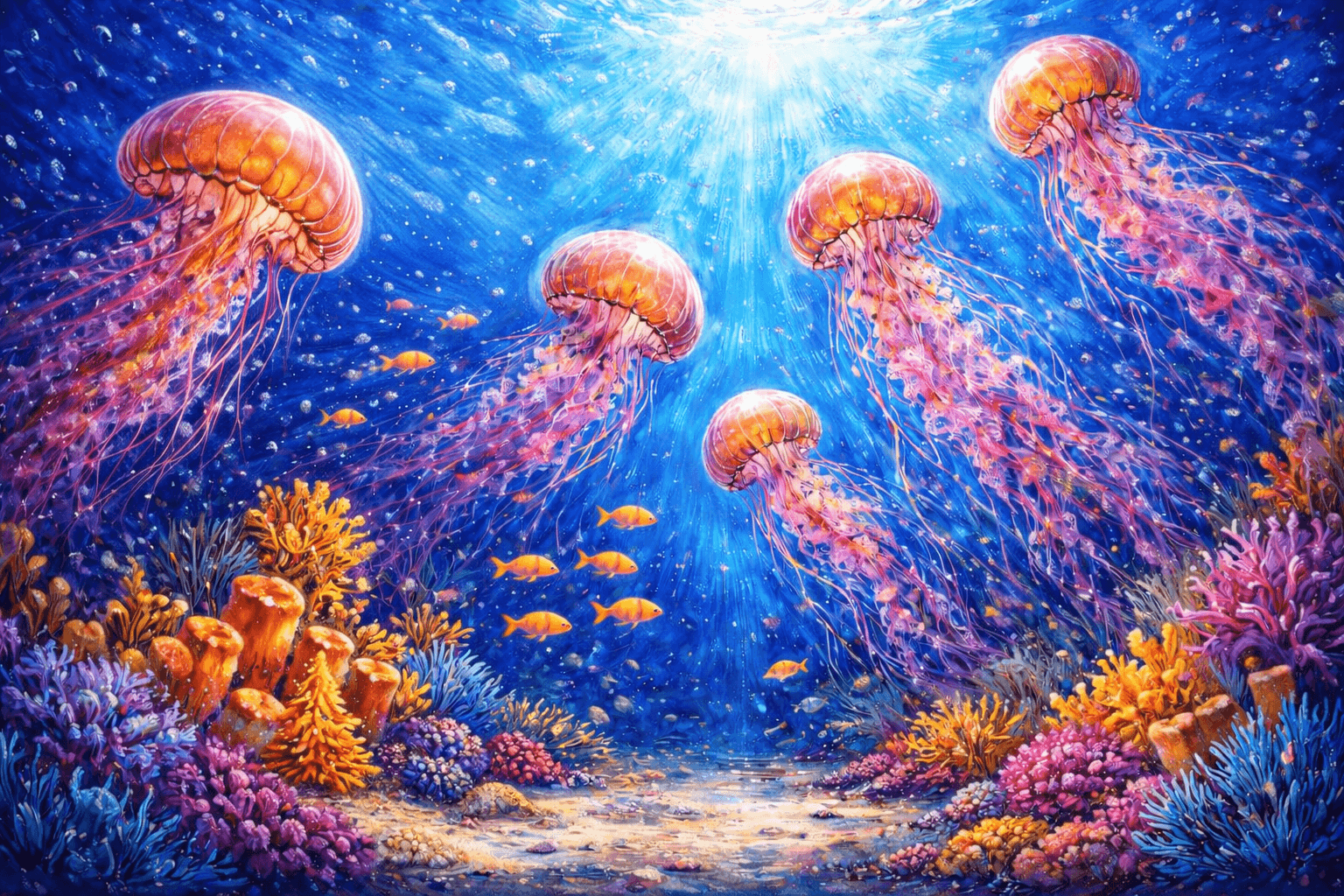 Glowing Jellyfish in Coral Reef - Image 1