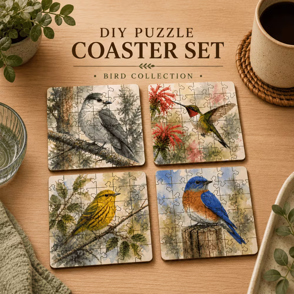Bird Puzzle Coaster Set - Image 1