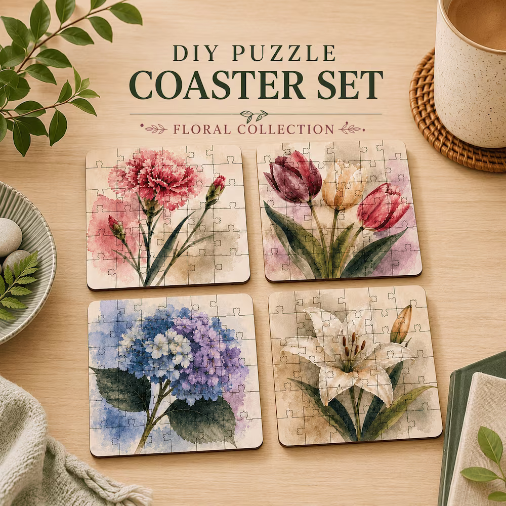 Flower Puzzle Coaster Set - Image 1