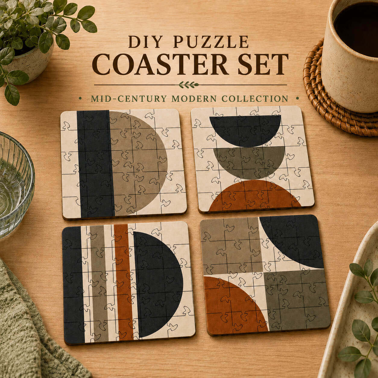 Mid Century Modern Puzzle Coaster Set - Image 1