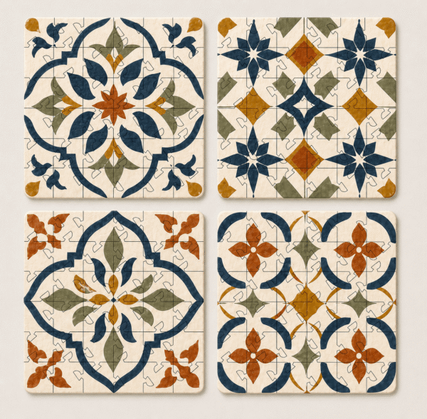 Spanish Mosaic Puzzle Coaster Set