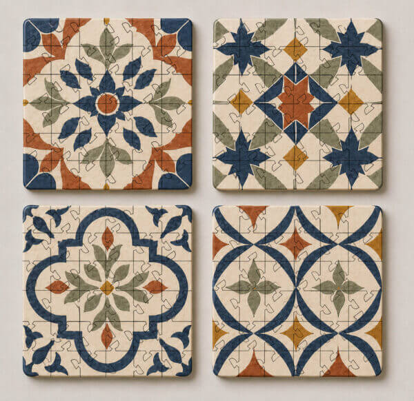 Spanish Mosaic Puzzle Coaster Set