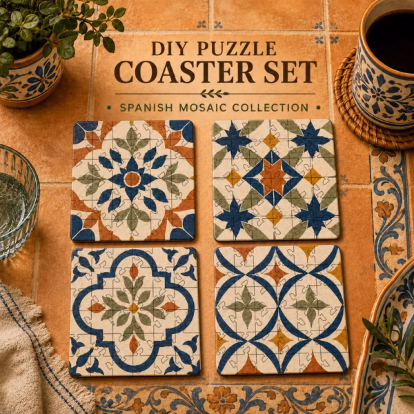 Spanish Mosaic Puzzle Coaster Set