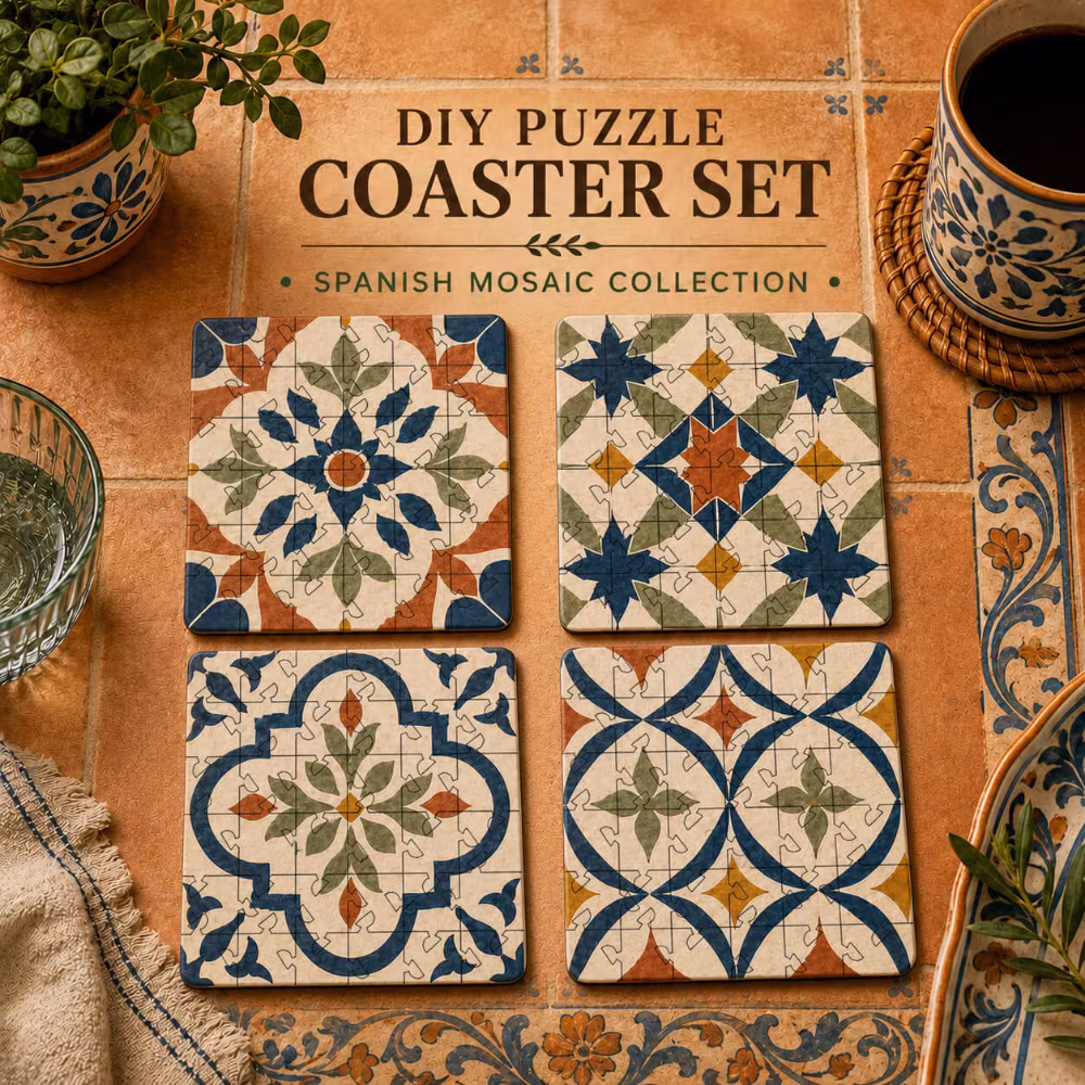 Spanish Mosaic Puzzle Coaster Set - Image 1